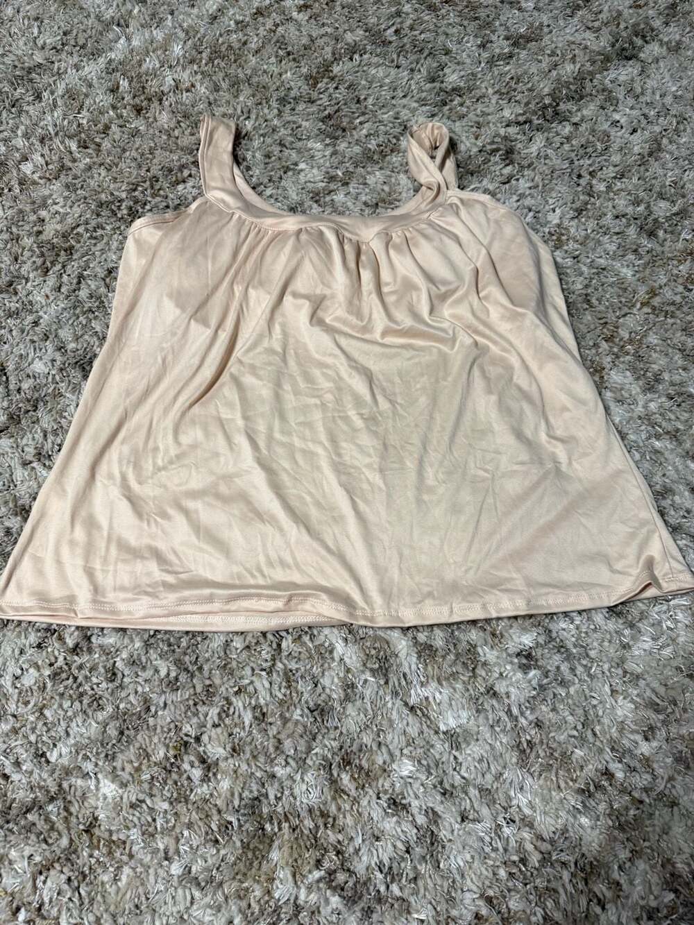 Women's Beige Pleated Tank Top with Built-in Padded Bra 3XL